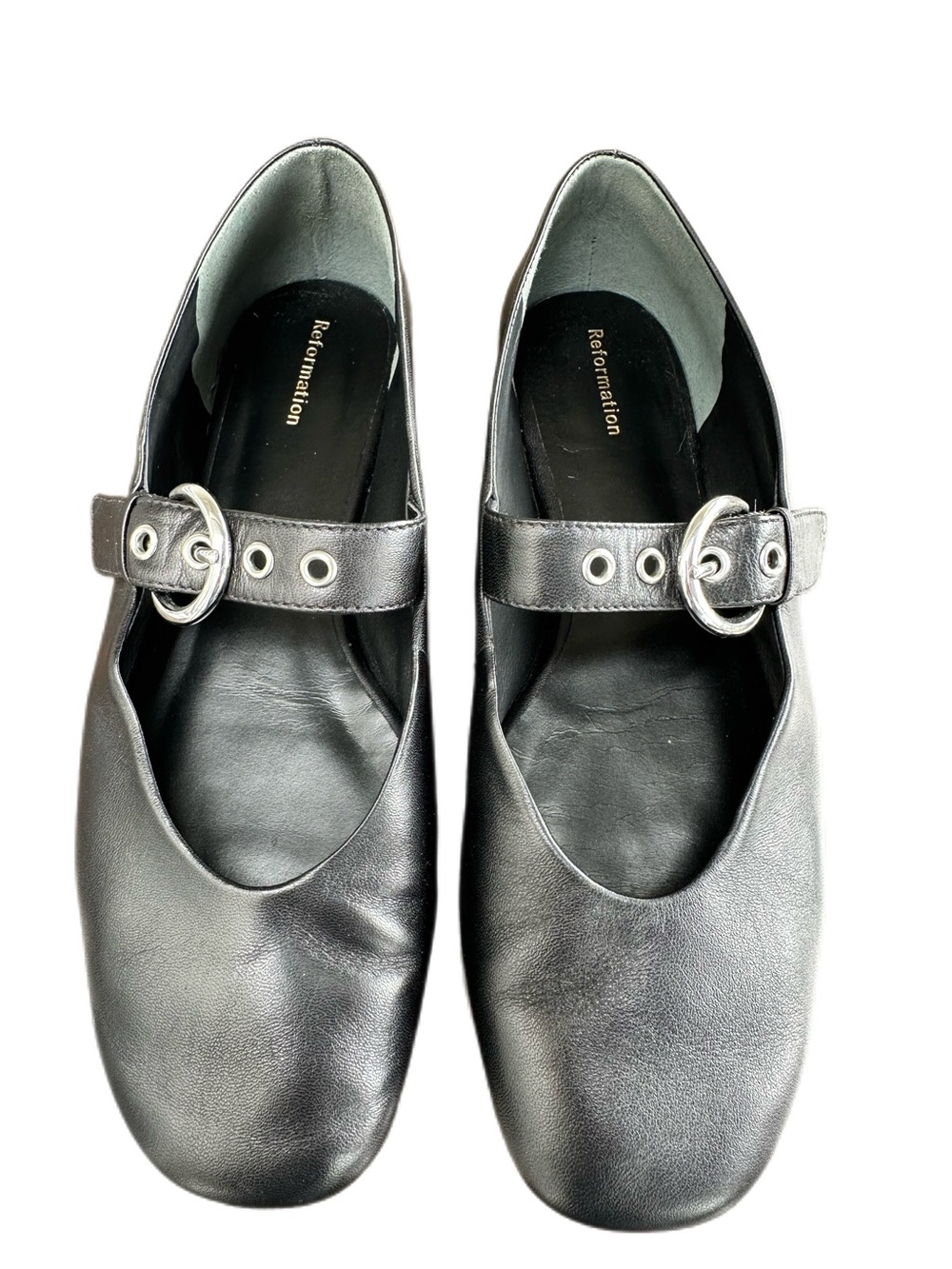 Reformation Bethany Black Leather Mary Jane Ballet Flats Size 8